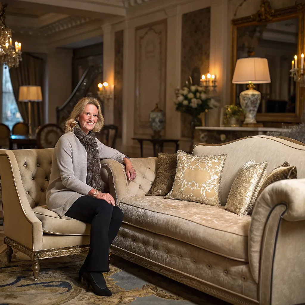 Helen Brooks designing a luxurious interior with upholstered furniture